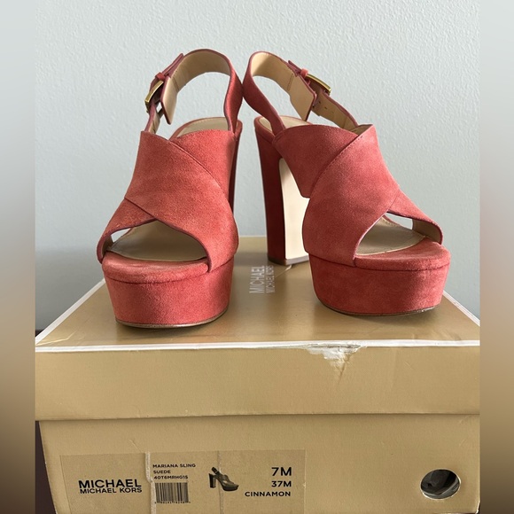 Michael Kors Shoes - Michael Kors Mariana Sling Cinnamon Suede Size 7M Platform